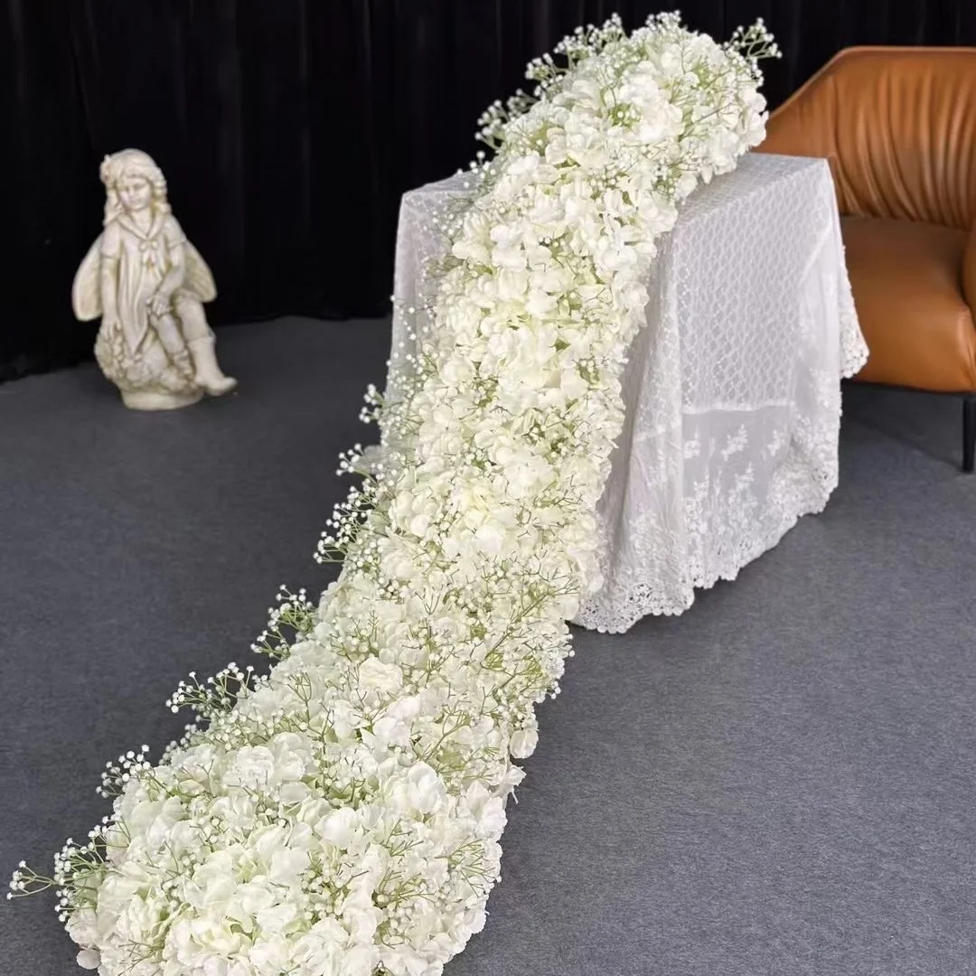 Hot Selling cRose Flower Decoration Vines Garland Silk Flower Garland Table Flower Runner For Wedding Party Floral Arch