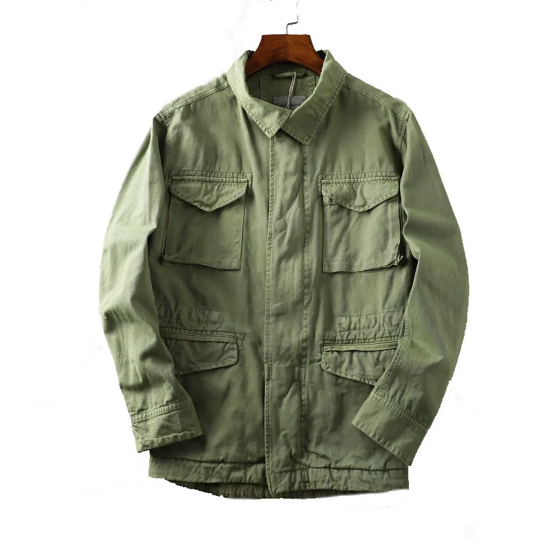 Wholesale designer army green vintage shirt Mens Casual Long Sleeves heavy cotton washed Cargo Shirts