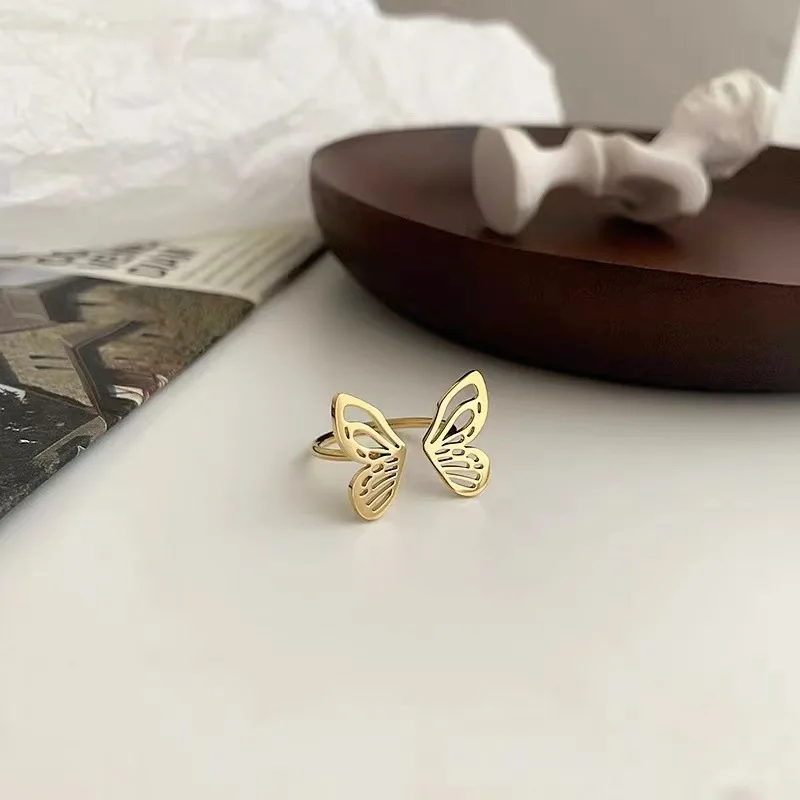 18k gold plated hollow big butterfly adjustable open  rings  jelewry