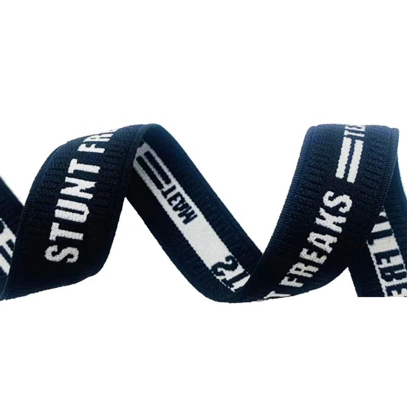 Custom Embossed Logo Nylon Jacquard  Elastic Webbing Strap Underwear Stretch Waistband Woven Designer Elastic Band For Hat