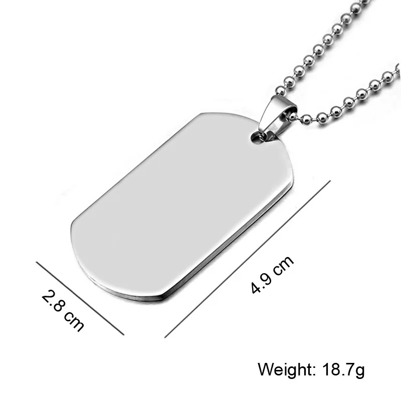  Custom blank Stainless steel Laser engraved necklace army military dog tag pendant for men jewelry