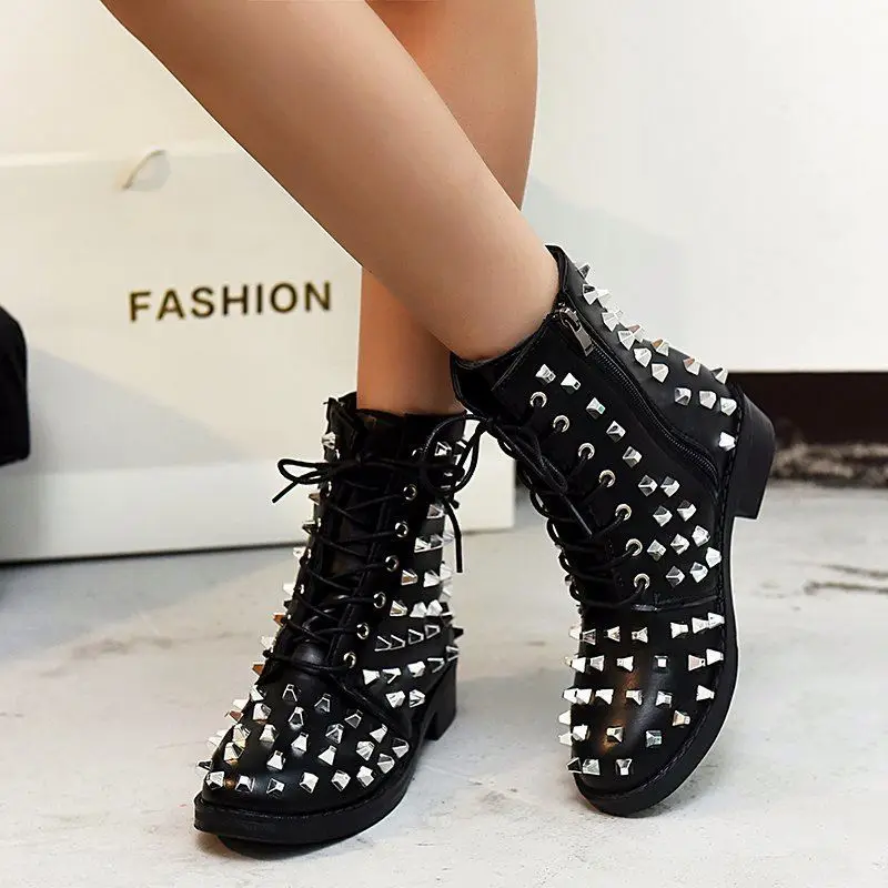 high quality women dress metal studs Martin boots for women shoes genuine leather ankle boots
