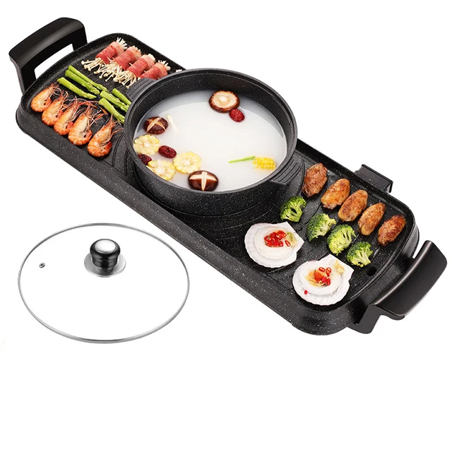 ALIKER Многофункциональный гриль для барбекю в Корейском стиле бездымный антипригарный Электрический гриль с горячим горшком