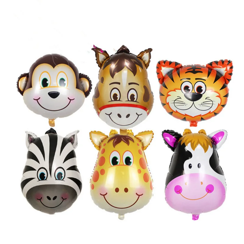 
medium size kid toy or party decoration animal head lion tiger giraffe elephant pig cow monkey shape inflatable foil balloon 