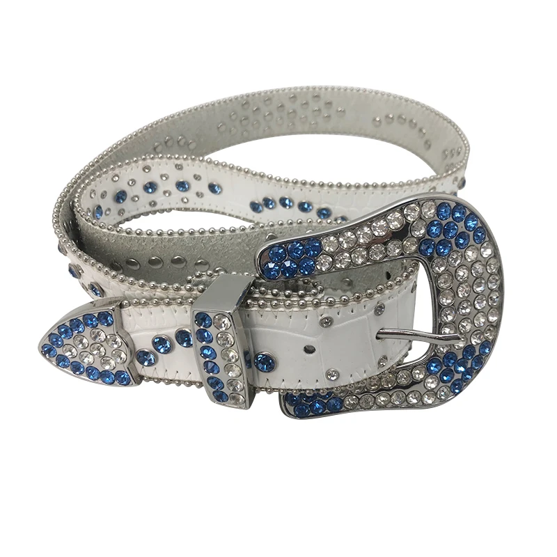 Factory Custom Western Cowboy Bling Bling Studded Removable Buckle Sunshine Stud white Rhinestones Belt