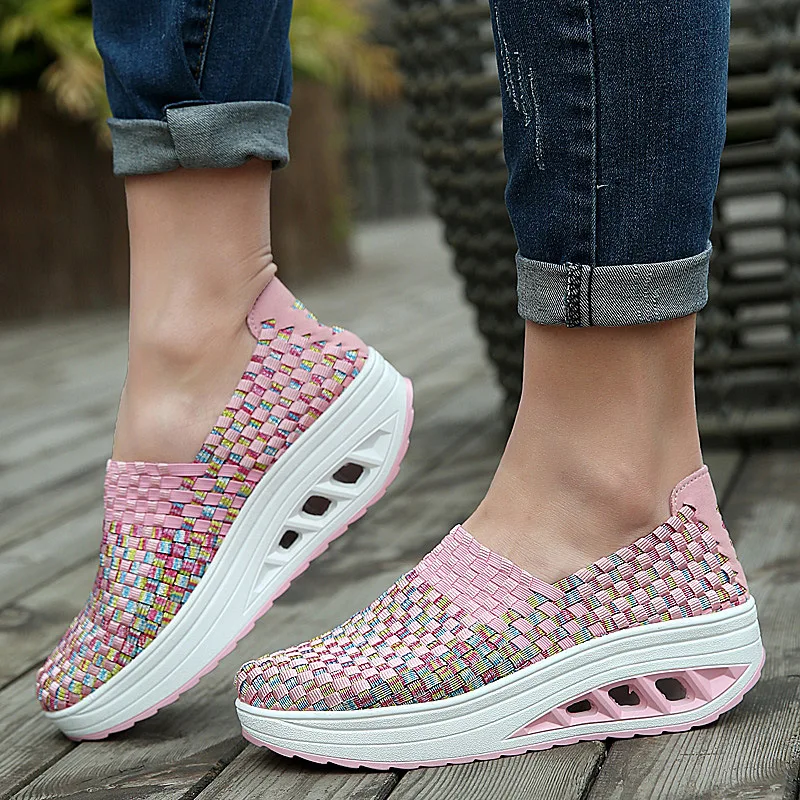 High quality ladies colorful luxury joggers trainers sports rocking shoes clunky woven casual sneakers for women