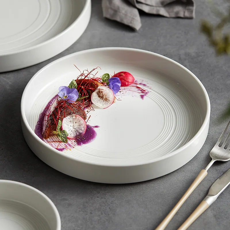 Nordic style kitchen white porcelain dishes tableware steak serving restaurant plates ceramic dinner plate