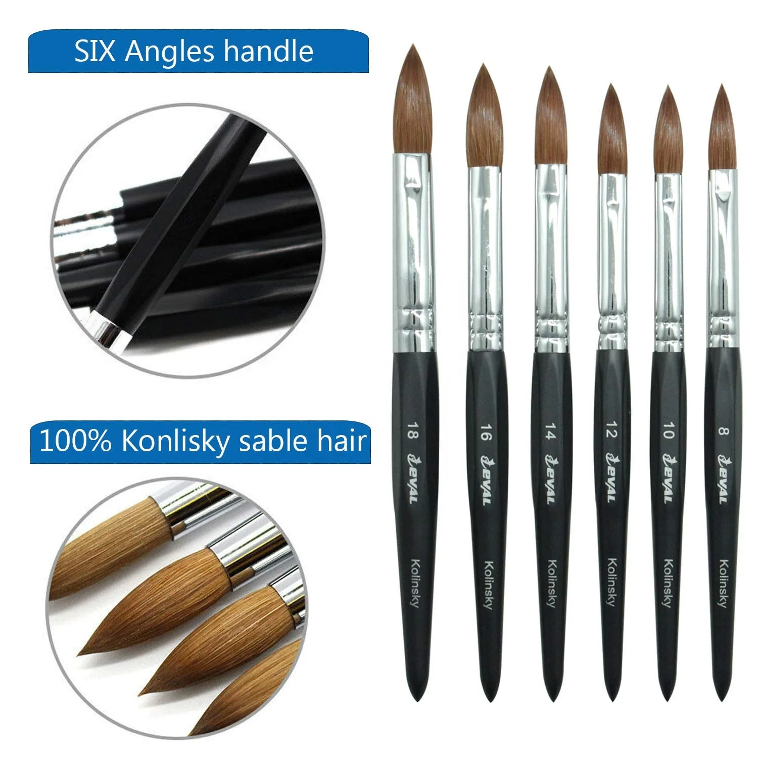 EVAL Professional Premium Kolinsky Acrylic Nail Brush Round Crimped Acrylic Nail Brush