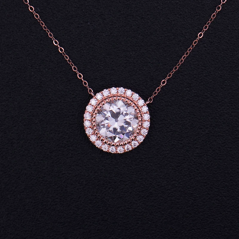 Popular Style Women Necklace 10K Rose Gold Moissanite Diamond Pendant Round H&A Cut Diamond Necklace