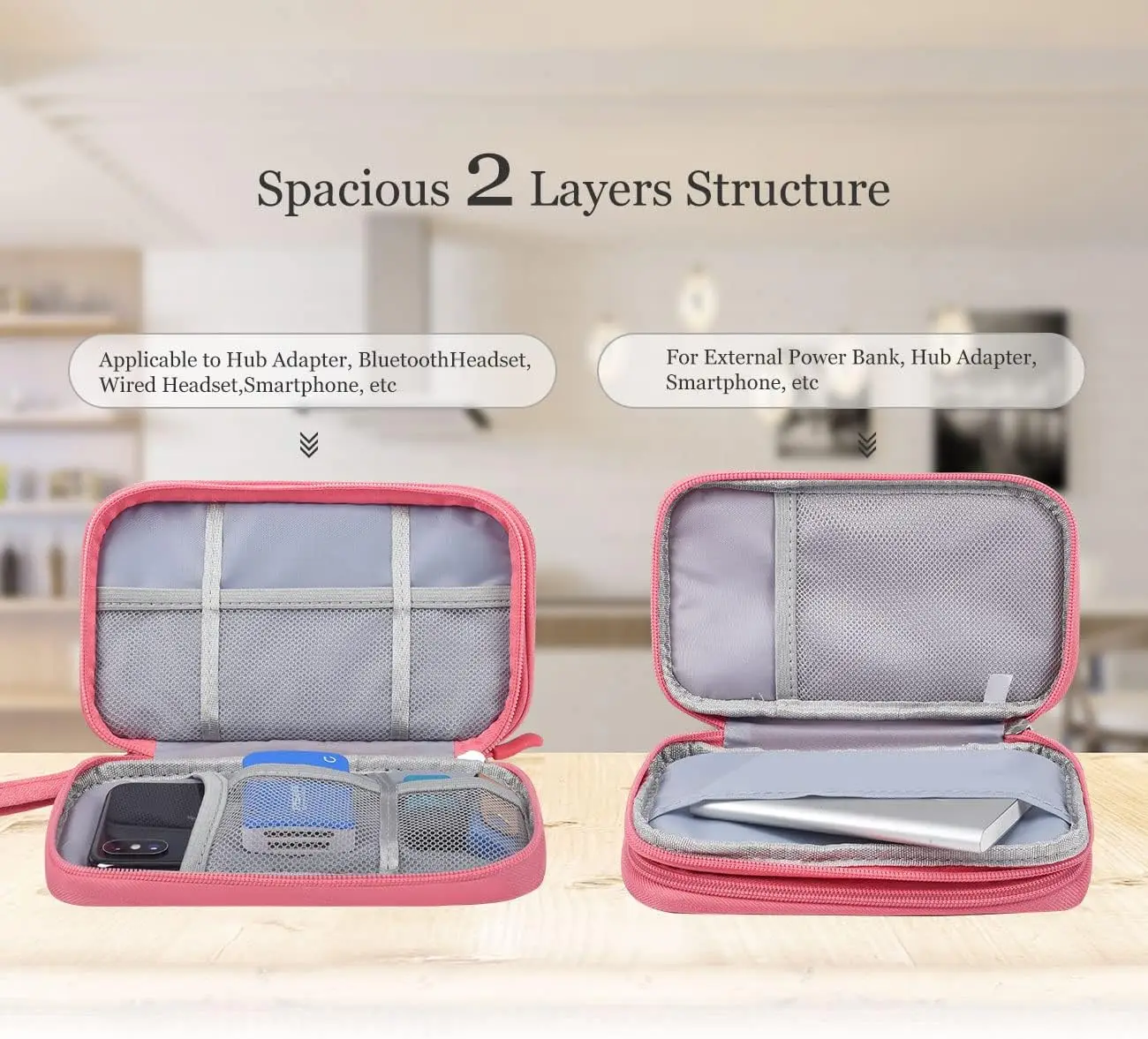 Waterproof Classic Square Travel All-In-One for USB Cable Accessories Double Layer Electronic Organizer Storage Bag