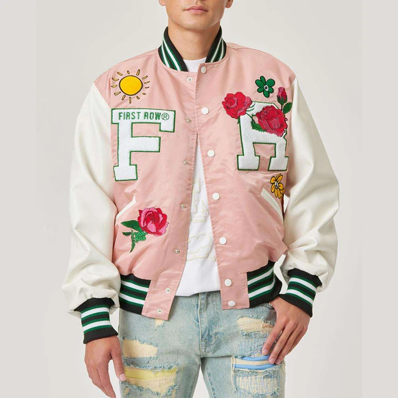 Custom OEM Embroidery Satin Vintage Bomber Letterman Varsities Jacket for Men