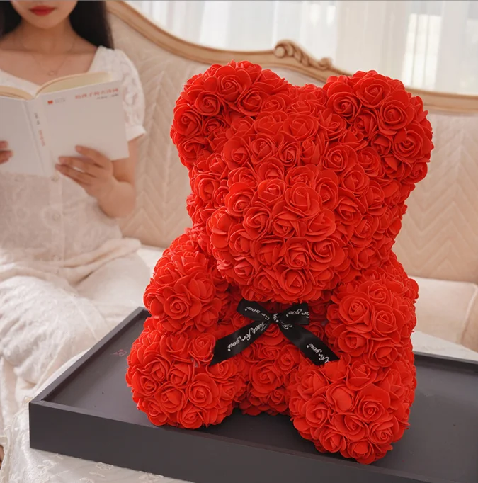 Wholesale Customized Rose Bear Rabbit Unicorn Artificial PE Flower DIY Artificial Flower With Box 40cm /25cm