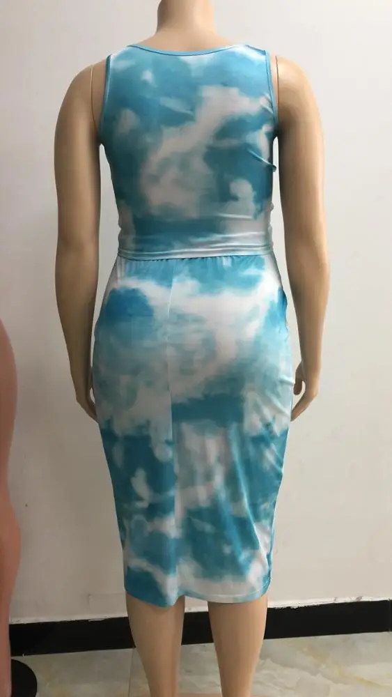 
New fashion trendy Tie-dye printed 2020 women dresses sexy summer plus size bodycon midi dress tops and skirt two pieces sets 