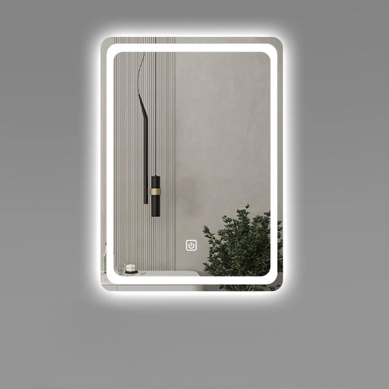 Joystar Modern Design Square Bathroom Mirror with Touch Screen LED Light Makeup Defogging & Explosion Proof for Hotels