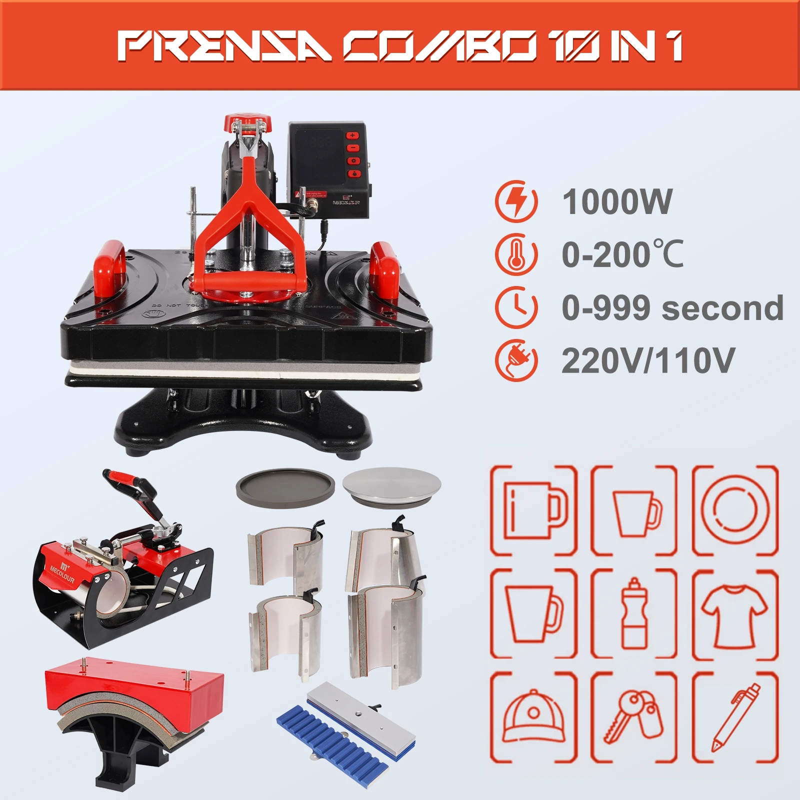 Multifunctional Combo 10 In 1 Heat Press Sublimation Machine With Mug Plate Hat Press For t-Shirt