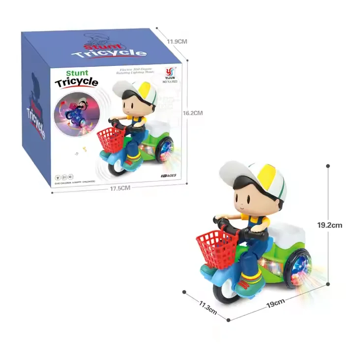 New plastic stunt tricycle toy 360 rotating luminous model car toy Cute fun rotating car toy wholesale