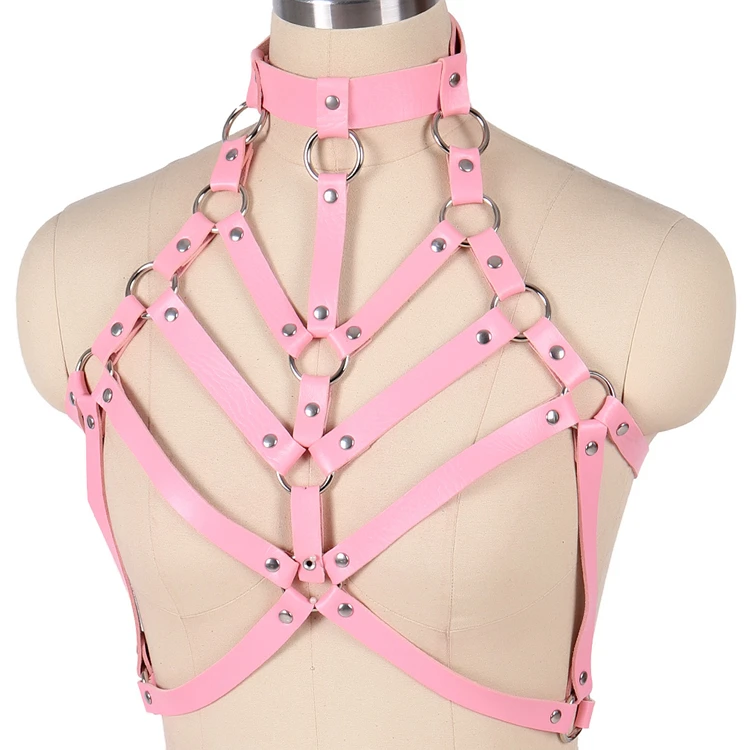 Women  Punk  Goth Leather Harness Chest Bondage Cage Bra Sexy Top Body Exotic Wear Plus Size Pole Dance Pastel  Festiva Rave