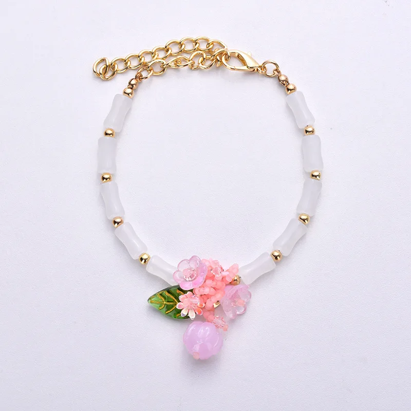 New Chinese style rice bead flower pet necklace small and fresh ancient style cat and dog jewelry collar