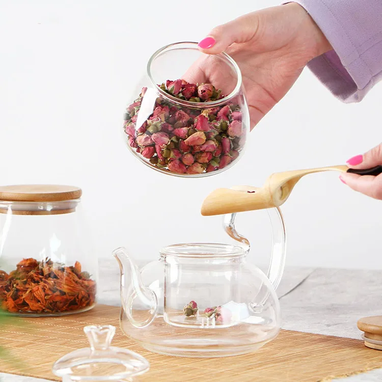 Factory direct custom 850ml 650ml 400ml high borosilicate transparent glass storage jar with bamboo lid