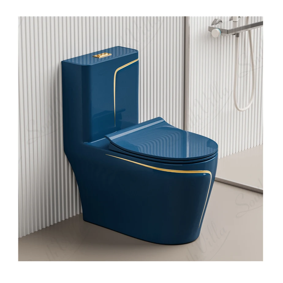 Wholesale Sanitary Ware Ceramic Bathroom Wc Blue Color Toilet Bowl Commode Color One Piece Toilets for Bathroom