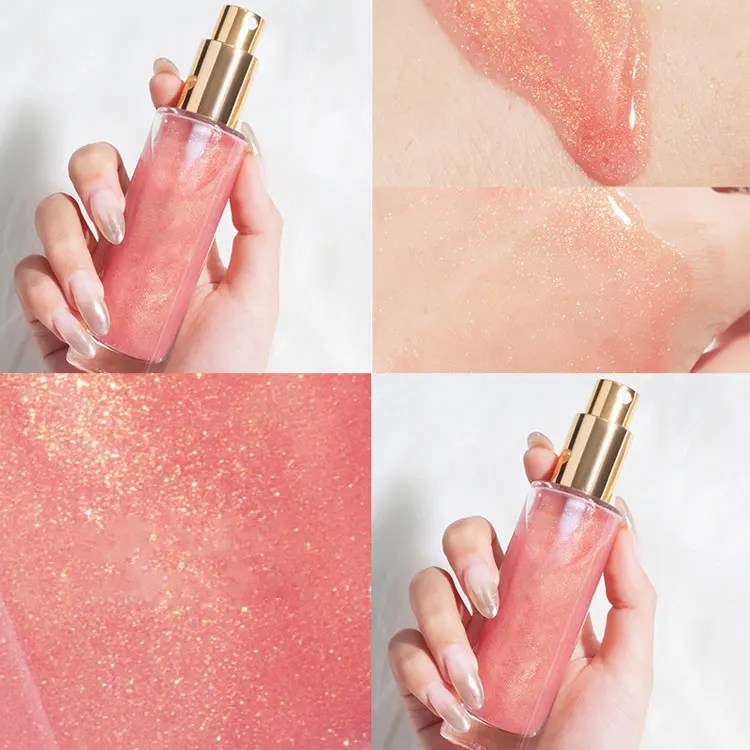 Custom Logo Private Label Sunshine Organic Mineral Liquid Highlighter Face Body Glow Makeup Body Shimmer Spray