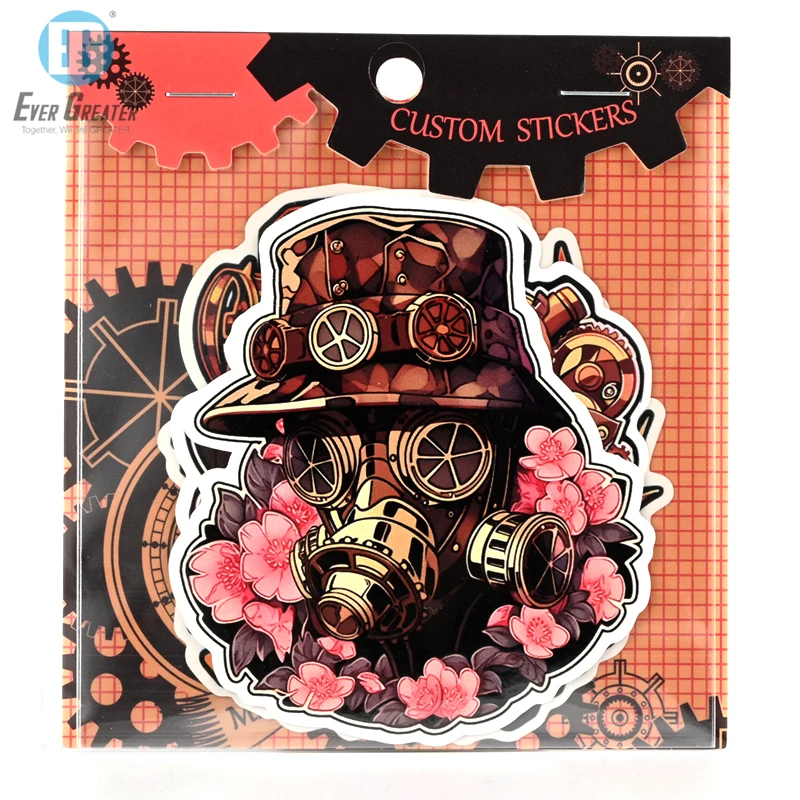 cartoon 2D Sticker Vinyl Die-cut UV Printed Holographic Vsco Cartoon Pvc Label Pack Adhesive Waterproof Customs Logo Sticker