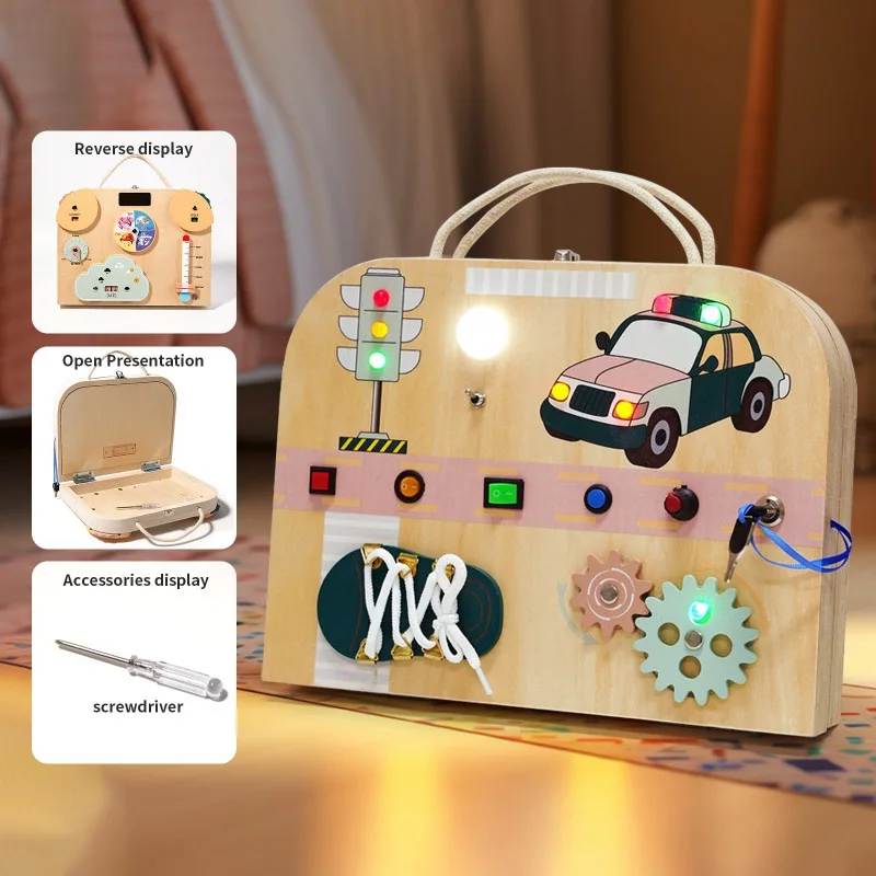 Montessori Children Wooden Activity Busy Board Led Light Early Educational Sensory First Birthday Gifts Busy Box Toys For Kids