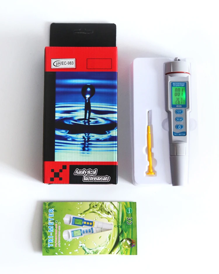 
PH-983 Water Quality Tester Drink Water Quality Analyser Multi-parameter PH Meter Pen Type Acidometer 3 in 1 PH EC TEMP Meter 