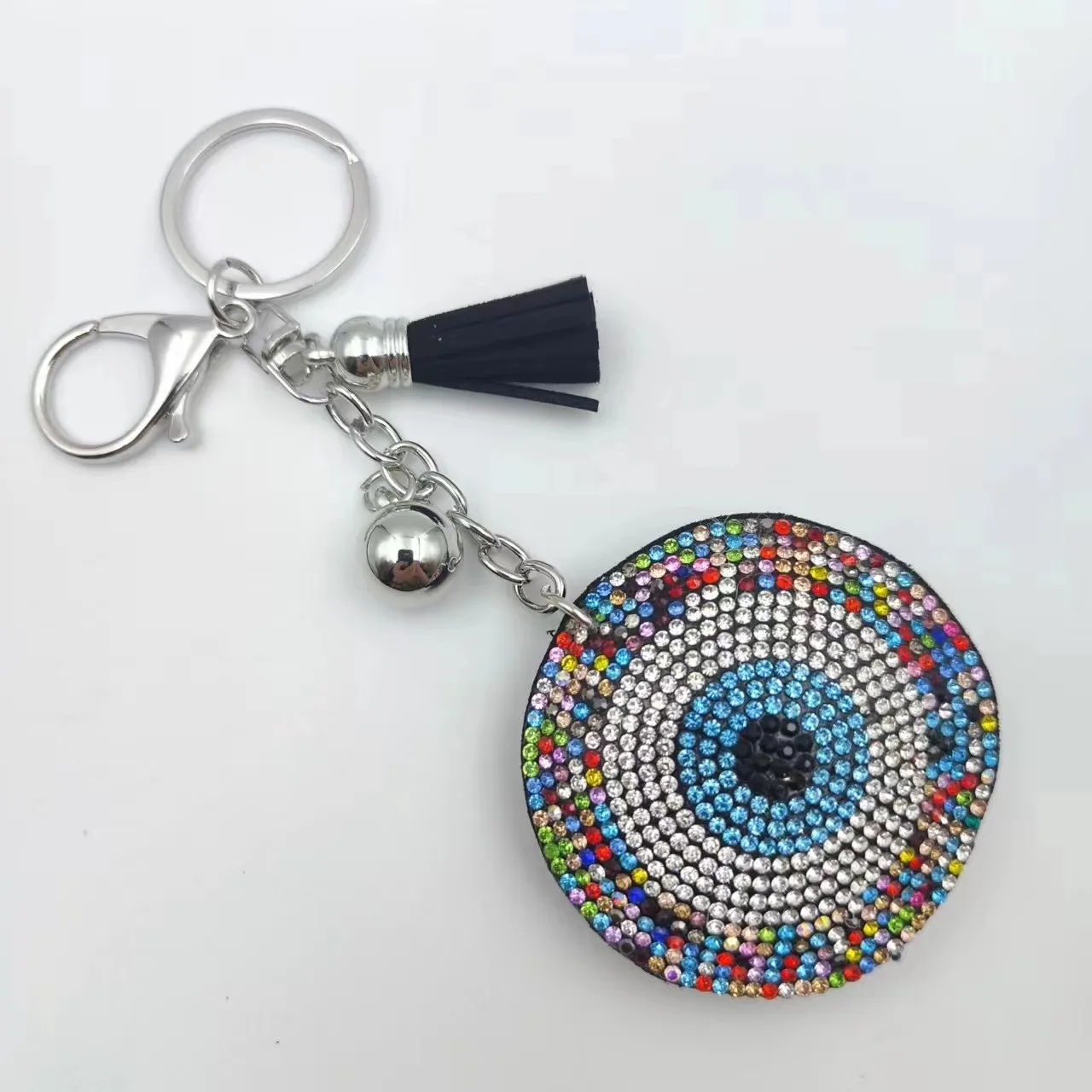 Fashionable Car Bag Pendant Accessories Round Blue Diamond Crystal Evil Eye Fatima Key Ring Rhinestone Hamsa Hand Key Chain