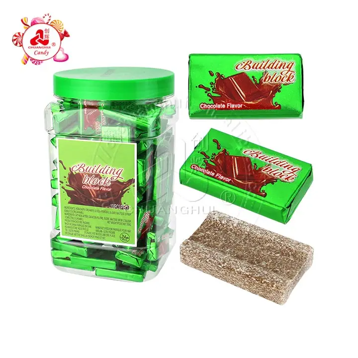 Chocolate building block shaped pressed tablet candy blocks