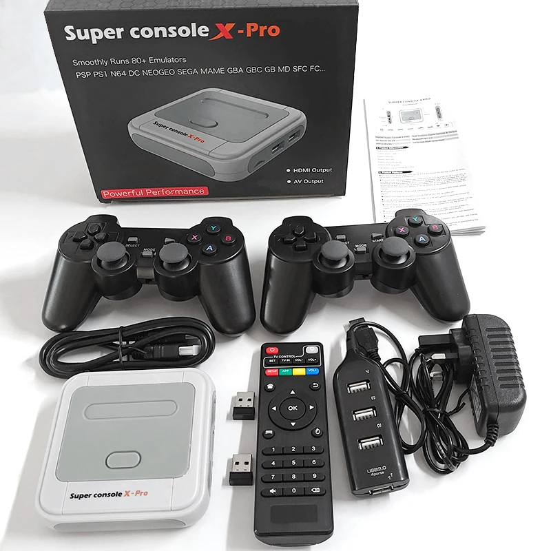 Супер консоль X Pro со встроенными 30000 играми и 2 беспроводными контроллерами поддержка телевизора ретро для игр с Wi-Fi