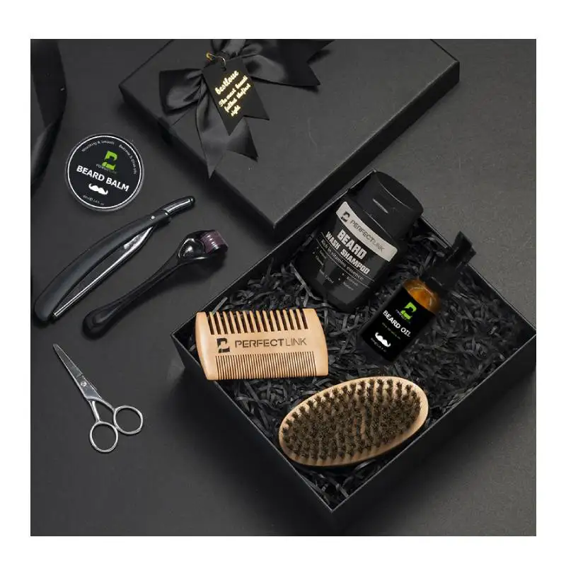 Professional 6pcs Hair Beard Care oil Grooming Balm Set Organic Beard Grooming Trimming Care Kit For Men