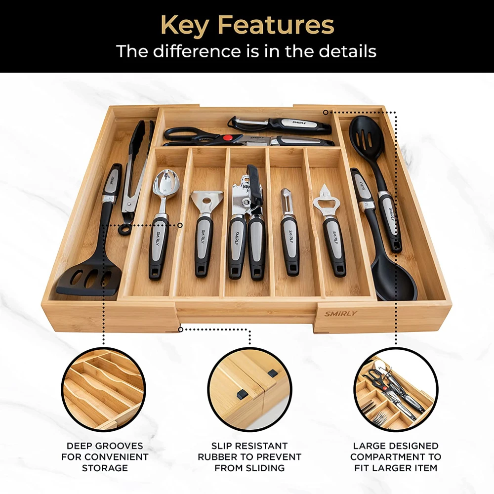 Bamboo Kitchen Utensil Adjustable Expandable Storage Organizer Tray Suppliers Bamboo Drawer Organizer Tray For Cutlery Utensils