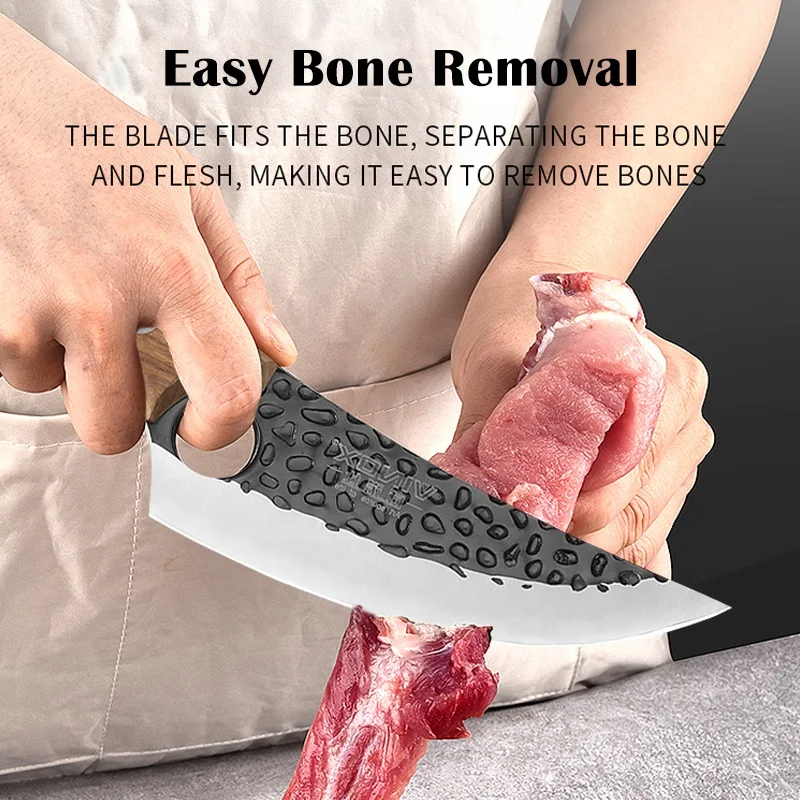 Forged Handmade Butcher Knife Bone Cleaver High Carbon Steel Camping Knife Kitchen Cutting Serbian Chef Knife With PU Sheath