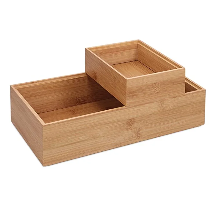 Custom set of 2 bamboo contemporary organizers wood tray multifunctional storage boxes
