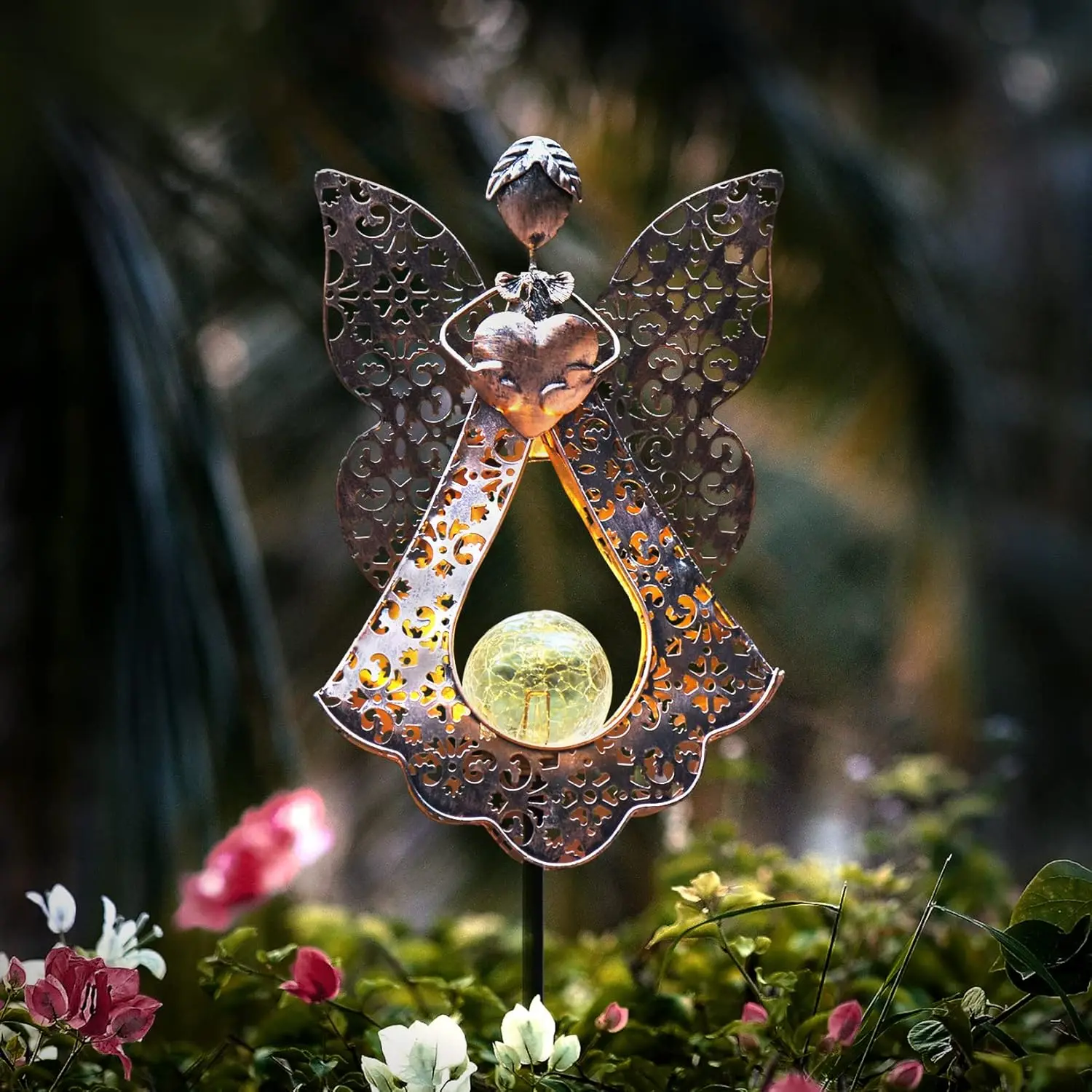 Теплый Белый светодиодный садовый светильник на солнечной батарее водонепроницаемый металлический фонарь с потрескивающим стеклом памятный подарок газон дорожка Патио Декор