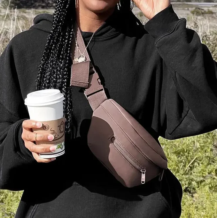 Custom Logo Solid Color Fashion Adjustable Belt Women Neoprene Chest Waist Bum Bag Soft Fanny Pack for men