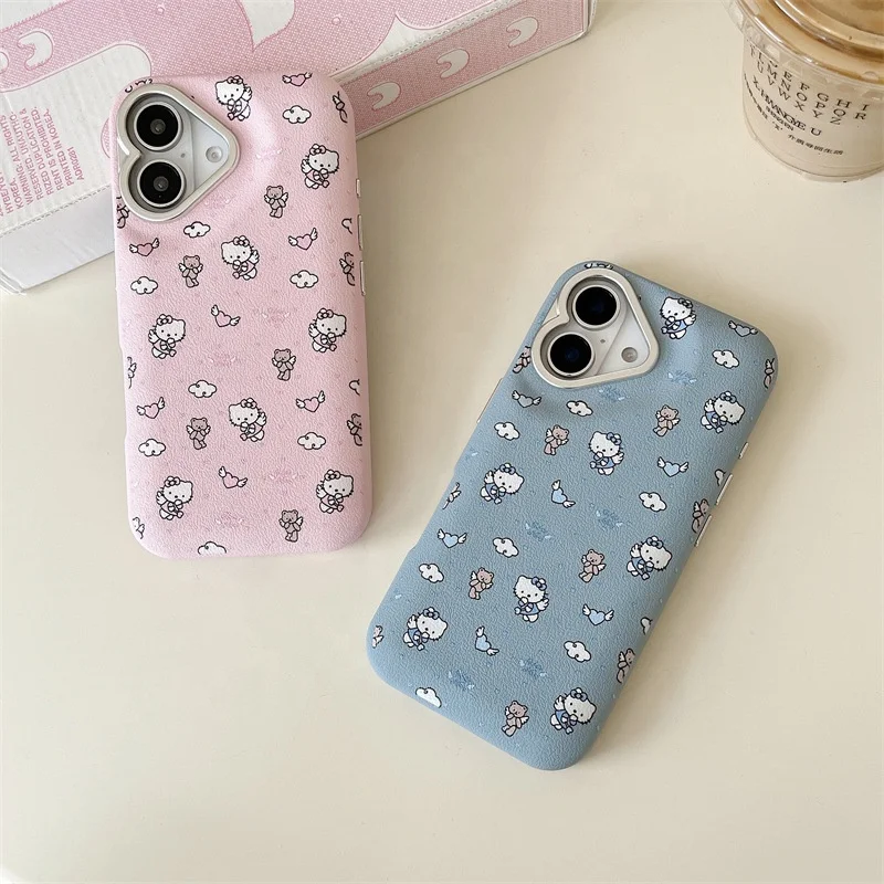Fashion Girl Cartoon Drum Bag Full Powder Blue Cat Shockproof Mobile Phone Accessories Cover Case For iPhone 13 14 15 16 Pro Max