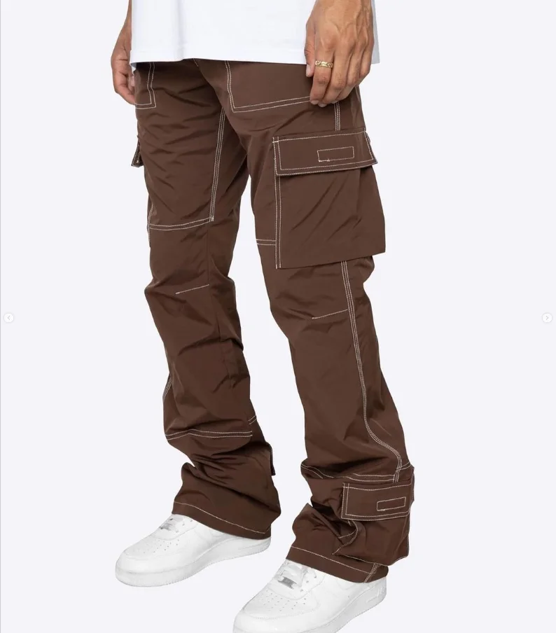Custom Design Pants Men Contrast Stitching Hip Hop Oversized Patch Pocket Cargo Trousers Street Cotton Sweat Men Pants