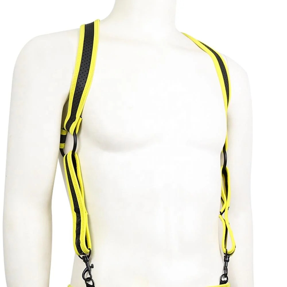 2 Bold Colors BDSM Men Sexy Clubwear Bondage Neoprene Slave Chest Shoulder Strap Lingerie Harness with Hooks