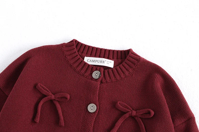 Kids Sweaters Toddler Knitted Cardigan Girls Fall Baby Girl Vintage Bow Solid School Uniform Sweater Coat