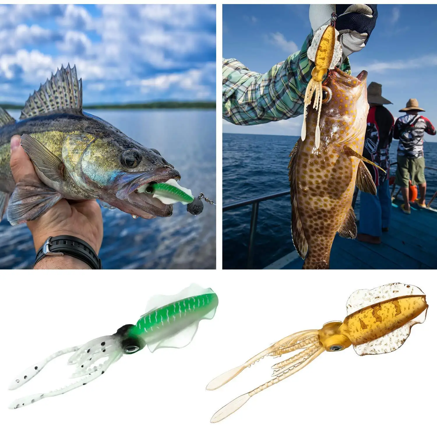 New 10cm 12cm 15cm Bionic Luminous Soft Plastic Fishing Lure Octopus Squid Skirts Artificial Lifelike Jig Squid Soft Baits