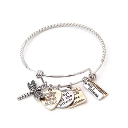 Women Inspiration Jewelry Charm bracelet Silver Gold Plated Heart Alloy Bracelet Expandable Wire Bangle Bracelet