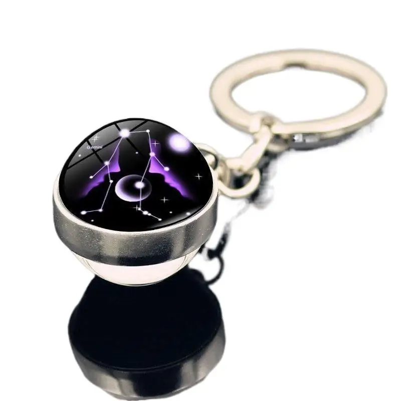 Wholesale Solar system Galactic Nebula double sided glass 3d ball keychain Moon Earth Mars planet pendant key chain jewelry