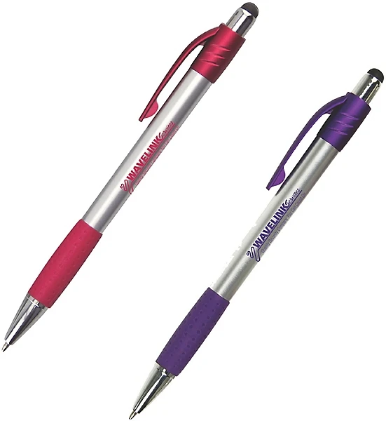 customized silver plastic promotional rubber grip stylus touch screen ball pens with personalized company name logo imprinted