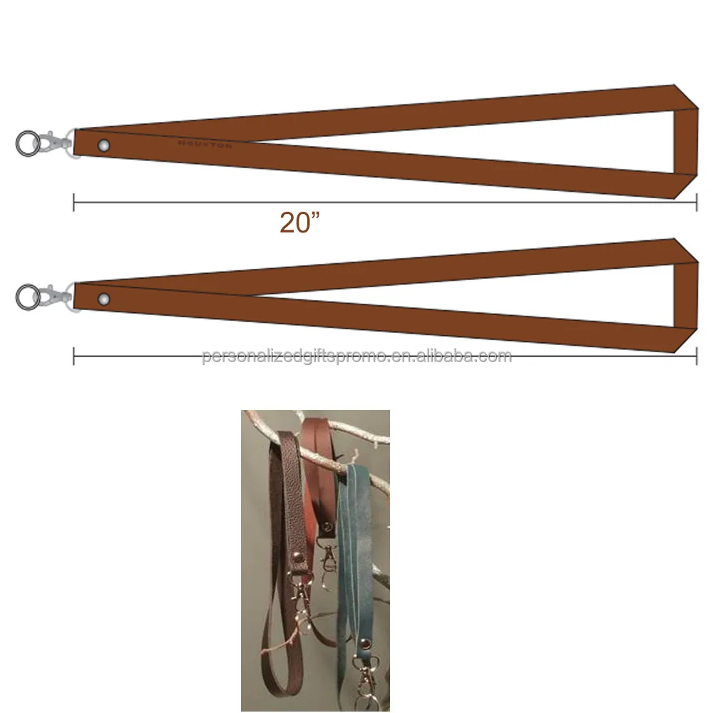 PU pebble grain leather Deboss or print logo Bulldog Lobster Claw Leather Lanyards