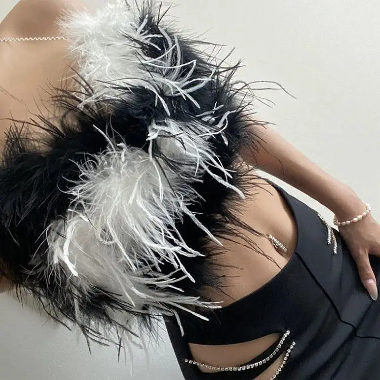 Femme 2022 Vest Knitted Top Party Camisole With Ostrich Feather Trim  Sexy Underwear