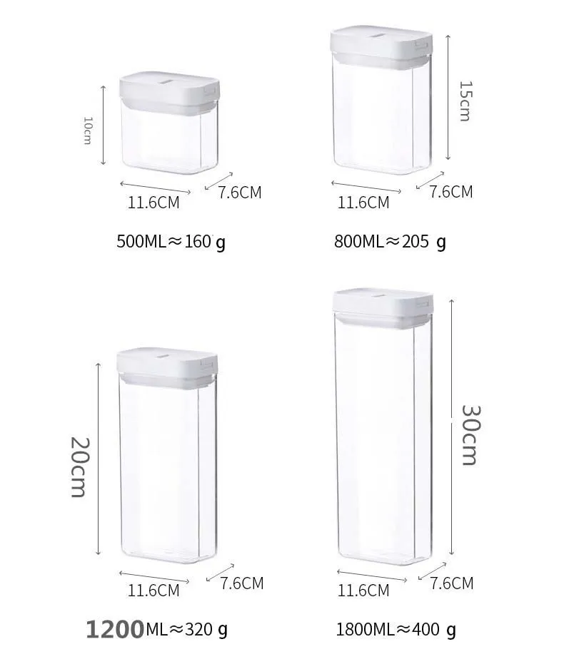 Dry Food Storage Box Airtight Clear Plastic Container Kitchen and Pantry Organization Canisters with Durable Lid