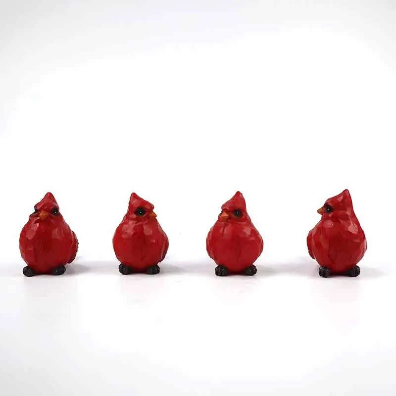 Набор из 4 штук, рождественские украшения, фигурки красных птиц, креативные полимерные статуи кардинала, птицы, украшения