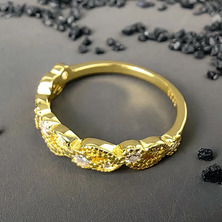 Factory Crown Gold Vermeil Base S925 Silver Moissanite Diamond Stackable Leaf Ring Jewelry Women Fashion Gift